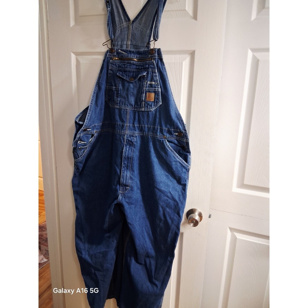 Berne Men's Carpenter Bib Overalls Cargo Blue Denim Workwear Size 48x38